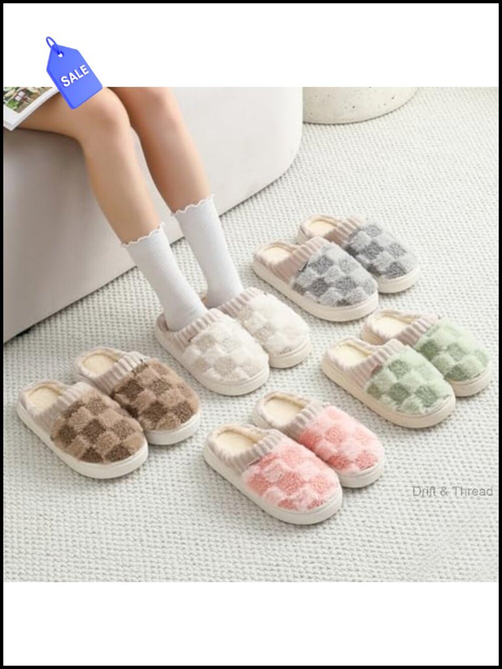 Plaid House Slippers Plush Fuzzy Warm Memory Foam Indoor Non-Slip - Picture 5 of 6